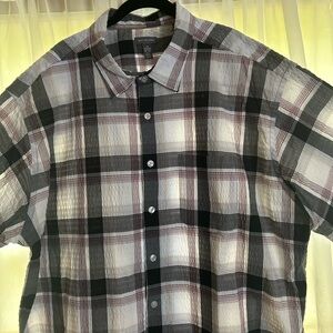 Men's Plaid Shirt - Black, White, Red